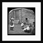 Victorian Children and Woman Feeding Hens on a Farm, Isle of Man by George Bellett Cowen